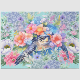 Pastell Watercolor Floral Sea Turtles Decoupage Seidenpapier
