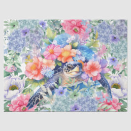 Pastell Watercolor Floral Sea Turtles Decoupage Seidenpapier