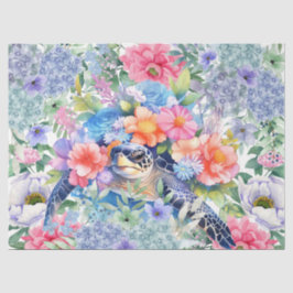 Pastell Watercolor Floral Sea Turtles Decoupage Seidenpapier