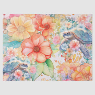 Pastell Watercolor Floral Sea Turtles Seidenpapier