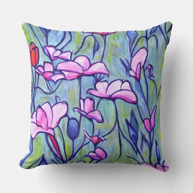 Pastell Watercolor Pink-Blume Kissen (Vorderseite)