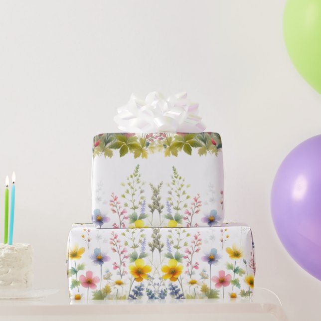 Pastell Watercolor Wildblume Floral Wrapping Paper Geschenkpapier (Partygeschenke)