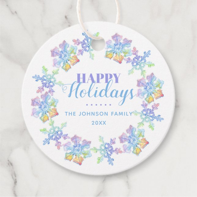 Pastell Watercolor Winterschneeflocken | Urlaub Geschenkanhänger (Vorderseite)