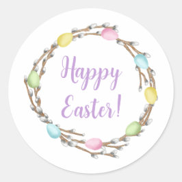 Pastell-Weidenkranz Farbige Frohe Ostern Runder Aufkleber