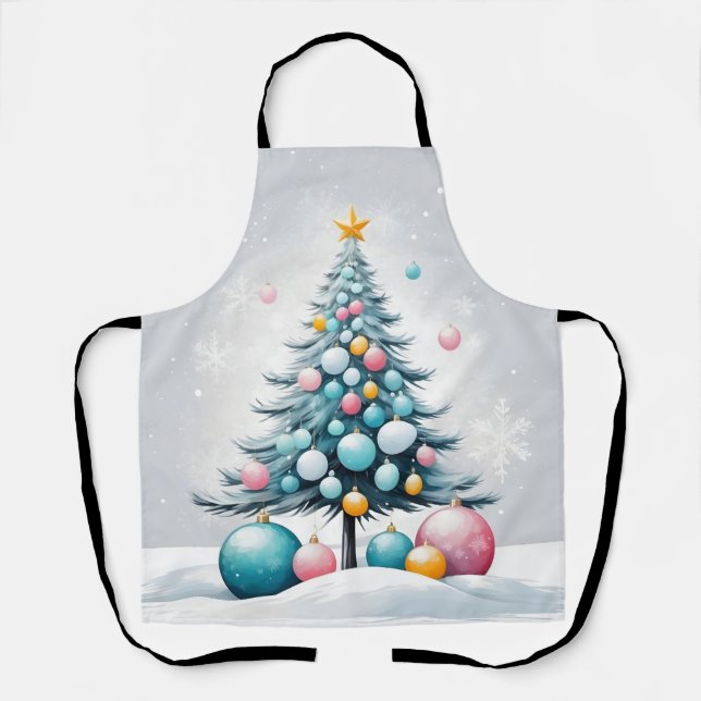 Pastell-Weihnachts-Oversized-Blau-Rosa-Schmuck Schürze (Vorderseite)