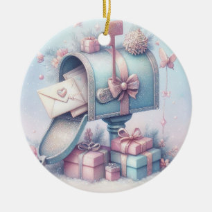 Pastell-Weihnachts-Schmuck-Briefkasten und Geschen Keramik Ornament
