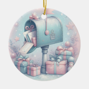 Pastell-Weihnachts-Schmuck-Briefkasten und Geschen Keramik Ornament