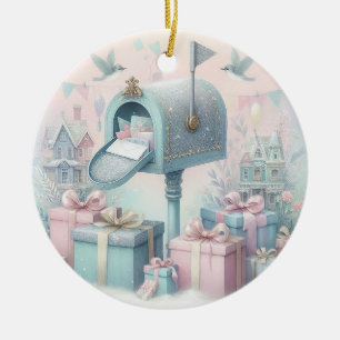 Pastell-Weihnachts-Schmuck-Briefkasten und Geschen Keramik Ornament