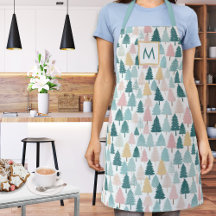 Pastell-Weihnachtsbäume Muster Monogrammierte Küch