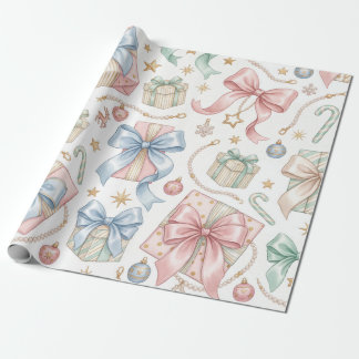 Pastell-Weihnachtsgeschenke Satin-Schleifen & Perl Geschenkpapier
