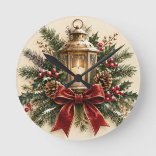 Pastell-Weihnachtsgruß, gemütliche Kerze, Band Runde Wanduhr