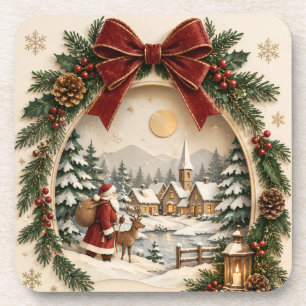 Pastell-Weihnachtsgruß, Weihnachtsmann und Schnee Getränkeuntersetzer