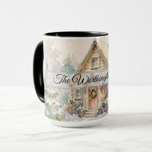 Pastell-Weihnachtshaus-Aquarell-Wintermalerei Tasse