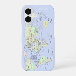 Pastell-Weltkarte – Personalisiert iPhone 16 Hülle