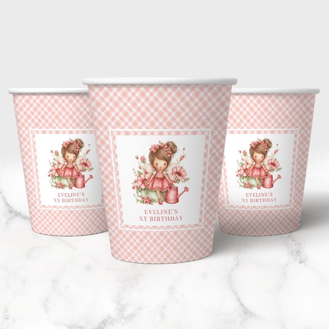 Pastell Whimsical Süße Fee 7. Geburtstag Papierbec Pappbecher (Pastel Whimsical Cute Fairy 7th Birthday Paper Cups)