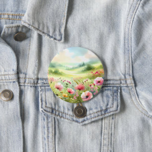 Pastell-Wiesenlandschaft mit Wildblumen Button