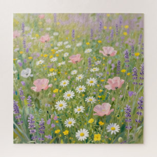Pastell-Wiesenmalerei mit Wildblumen Puzzle