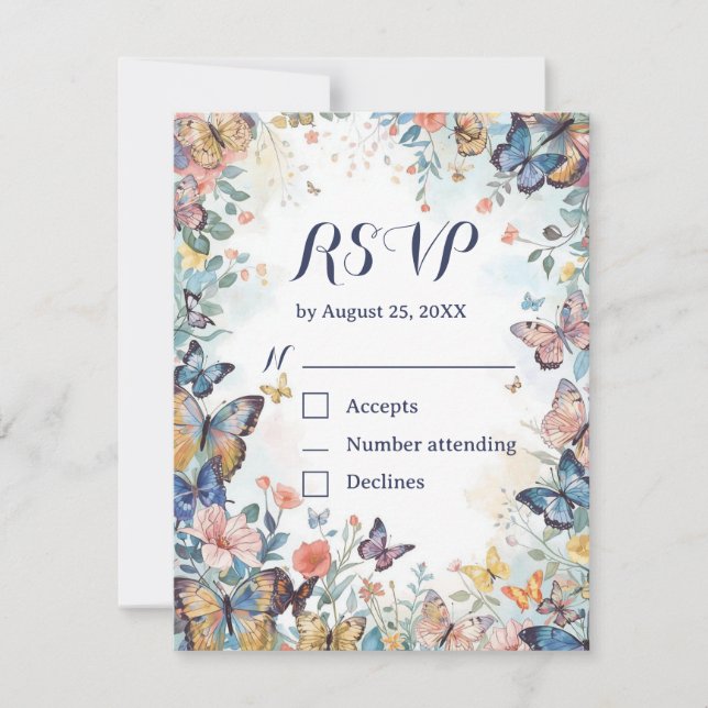 Pastell-Wildblume & Butterfly-RSVP-Karte mit QR RSVP Karte (Vorderseite)