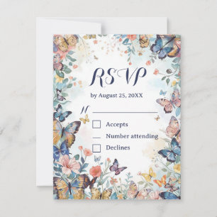 Pastell-Wildblume & Butterfly-RSVP-Karte mit QR RSVP Karte