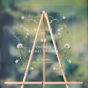 Pastell Wildblume Rahmen Whimsisches Brautparty Acrylschild