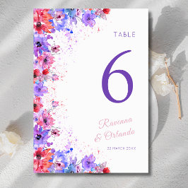 Pastell-Wildblumen-Blumen-Romantische-Hochzeit Tischnummer
