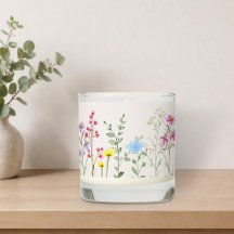 Pastell-Wildblumen-Botanik-Kerze im Glas