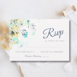 Pastell-Wildblumen-Botanik-Romantik Blaue Hochzeit RSVP Karte