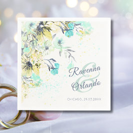 Pastell-Wildblumen-Botanik-Romantik Blaue Hochzeit Serviette