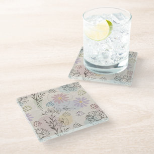 Pastell-Wildblumen-Collage – Chic florale Geometri Glasuntersetzer