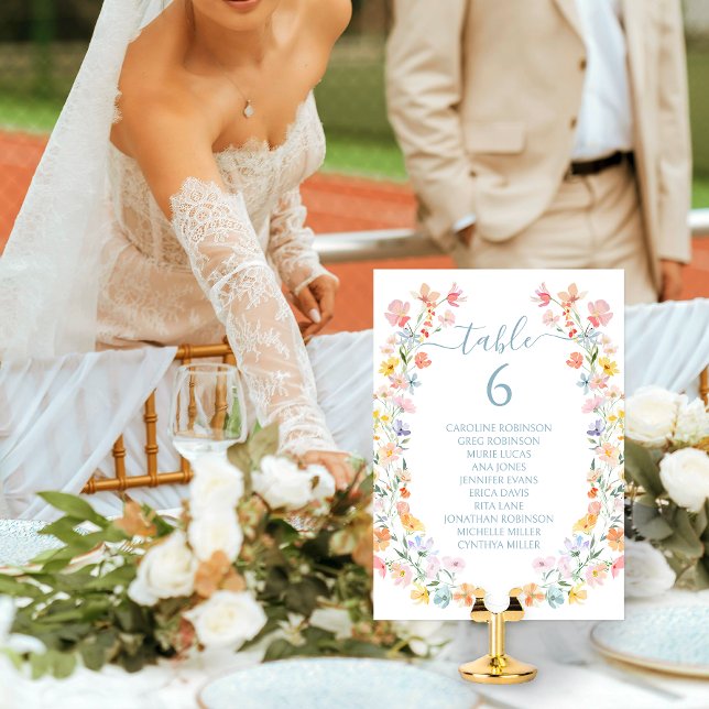 Pastell-Wildblumen-Frühlings-Hochzeitstisch-Nummer Einladung (Von Creator hochgeladen)