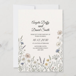 Pastell-Wildblumen-Hochzeit Einladung