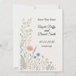 Pastell-Wildblumen-Karte zur Speicherung des Hochz Save The Date