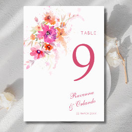 Pastell-Wildblumen-Pfingstrose-Anemonen-Hochzeit Tischnummer