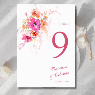 Pastell-Wildblumen-Pfingstrose-Anemonen-Hochzeit Tischnummer