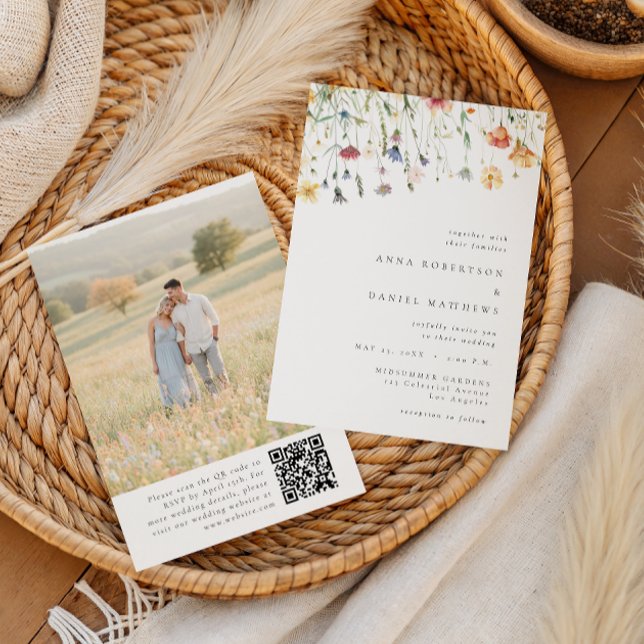 Pastell-Wildblumen-QR-Code-Hochzeitseinladung Einladung (Von Creator hochgeladen)
