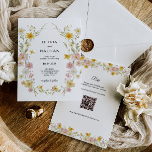 Pastell-Wildblumen QR-Code-RSVP-Floralhochzeit Einladung