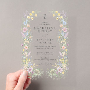 Pastell-Wildblumen-Regency-Blumengarten-Hochzeit Acryleinladungen