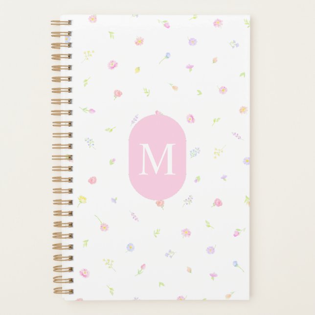 Pastell-Wildblumen-Rosé-Monogramm-Planer Planer (Vorderseite)