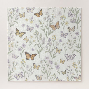 Pastell-Wildblumen Schmetterlinge Wiese Botanisch  Puzzle