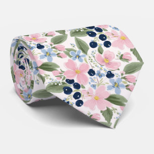 Pastell-Wildblumen- und Blaubeer-Blumenmuster  Krawatte