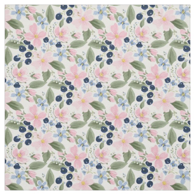 Pastell-Wildblumen- und Blaubeer-Blumenmuster  Stoff (Muster)