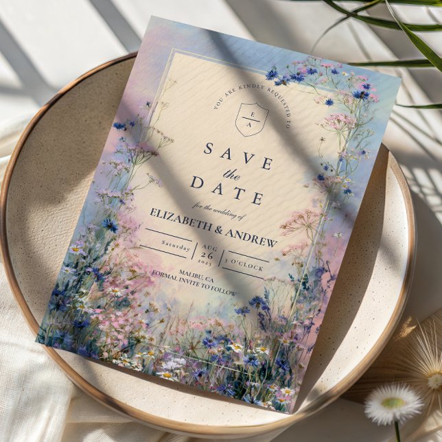 Pastell-Wildblumen-Wiese-Hochzeit Save The Date (Von Creator hochgeladen)