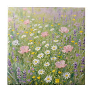 Pastell-Wildblumenwiesen-Malerei Fliese