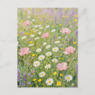 Pastell-Wildblumenwiesen-Malerei Postkarte