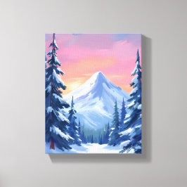 Pastell-Winter-Berg-Aquarell-Landschaft Leinwanddruck