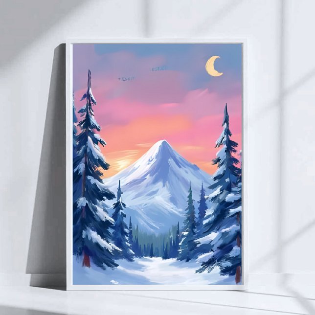 Pastell-Winter-Berg-Aquarell-Landschaft Poster (Von Creator hochgeladen)