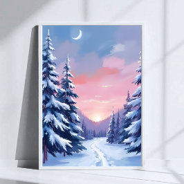 Pastell-Winter-Sonnenuntergang | Naturmalerei Aqua Poster