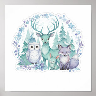 Pastell-Winter-Wald-Kinderzimmer-Kunstprint Poster
