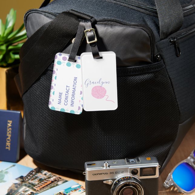 Pastell-Yarn-Ball-String-Muster Gepäckanhänger (Vorderseite & Rückseite)