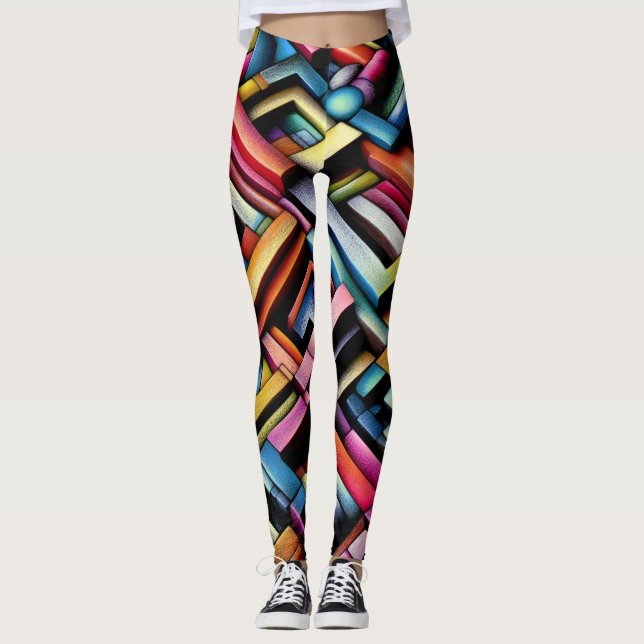 Pastell Zeichnend Abstrakt dimensionale Geometrie Leggings (Vorderseite)